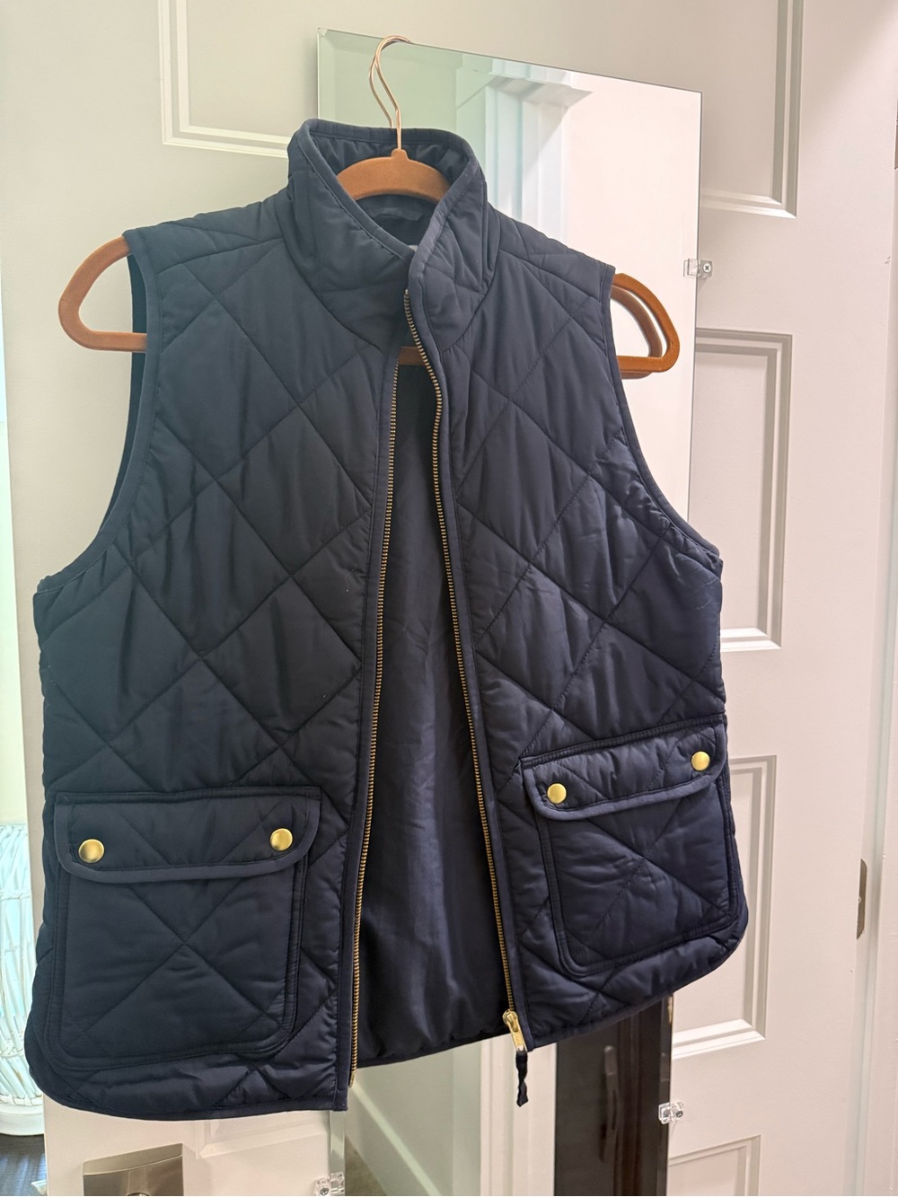 J. Crew Black Quilted Jacket with Brown Leather Trim